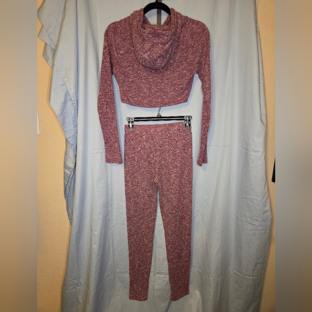 Gymshark Slounge Crop Hoodie and Leggings Set in Deep Plum Marl - Size S - Picture 2 of 11